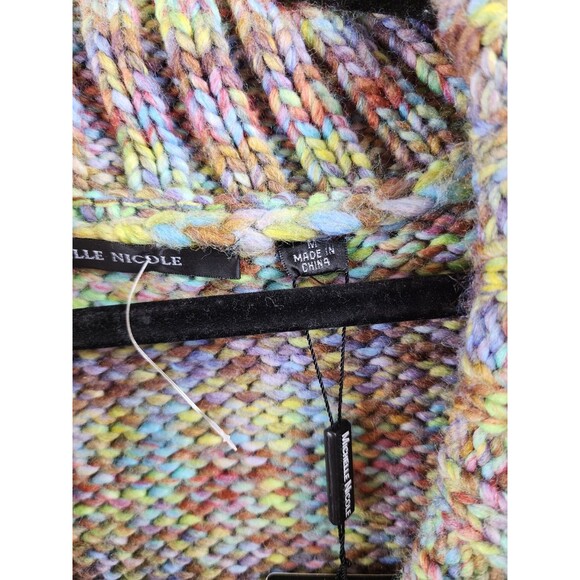 New Michelle Nicole Womens M Colorful Knit Button Up V-Neck Cardigan Sweater - Picture 6 of 9